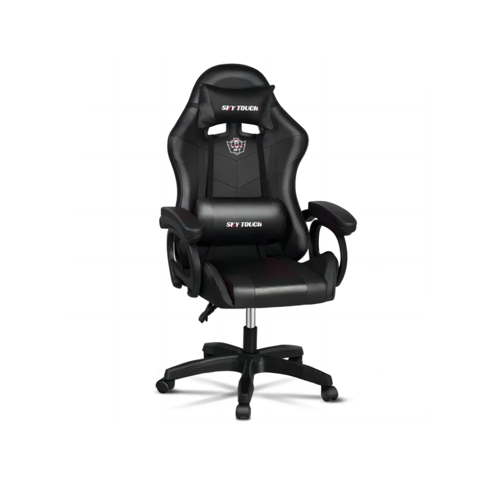 Gaming chair Adjustable Computer chair Pc office Pu Leather HighBack, Ergonomic Lumbar Support,Armrest  Pillow，Black