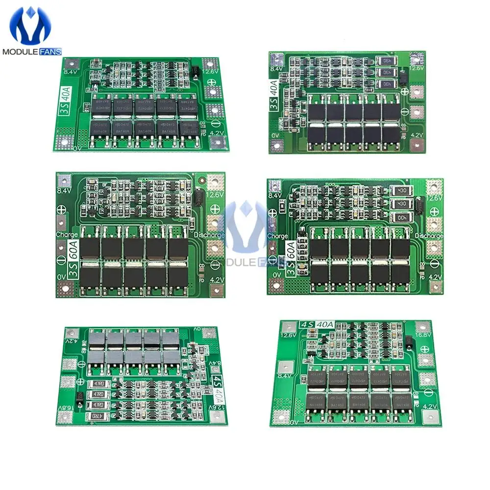 3S/4S Bms Balance 20A 30A 40A 60A 12V/24V Li-ion Lithium Battery Charger Protection Board 18650 BMS Equalizer Enhance/Balance