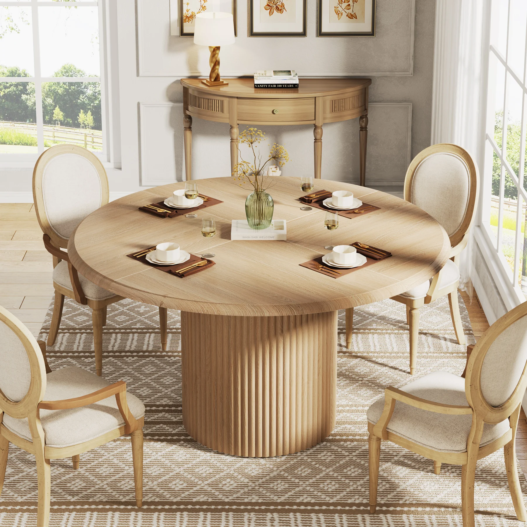 Tavolo da pranzo rotondo Tribesigns per 4 persone, tavolo da sala da pranzo da 47,5" con base in metallo, tavoli da pranzo rotondi moderni, tavolo da cucina per sala da pranzo, cucina, soggiorno (solo