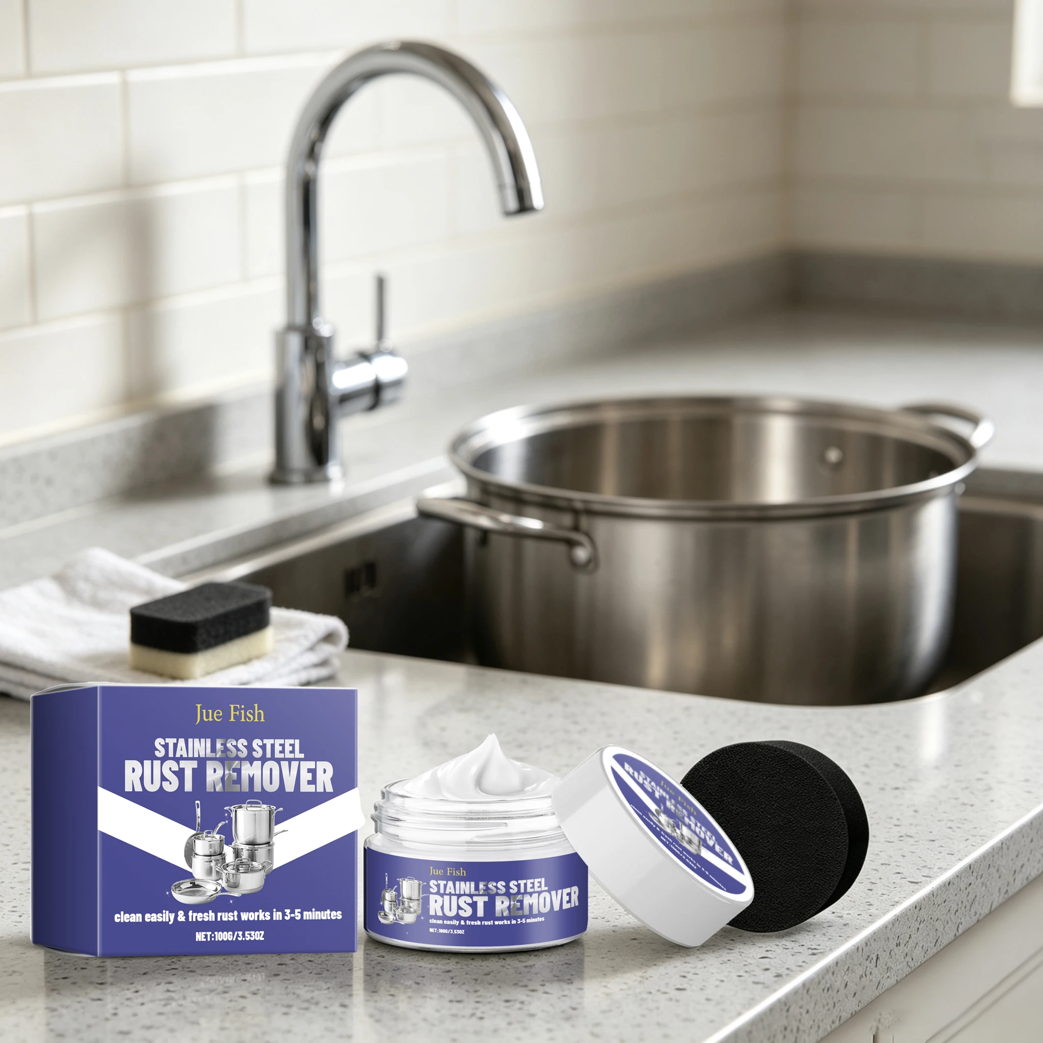 100G Stainless Steel Cleaner Paste Quick Dissolve Stubborn Dirts Remove Rust Stain Easily Polishing Enhance Gloss Oven Hood Cleaning Paste