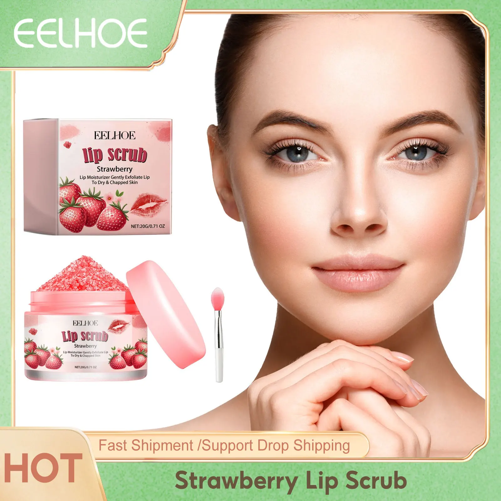 

EELHOE Strawberry Lip Scrub Fade Lip L-Ines Dead Skin Removal Exfoliating Deep Moisturizing Chapped Lip Repair Makeup Products