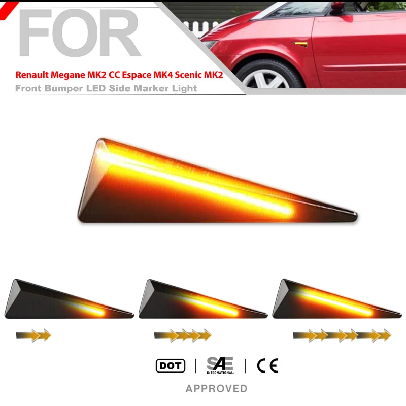 2 قطعة مصابيح مكرر ديناميكي LED مصباح علامة جانبية لرينو ميجان 2 CC/Vel Satis/Wind/Avantime/Grand Scenic 2/Espace 4/Thalia #4