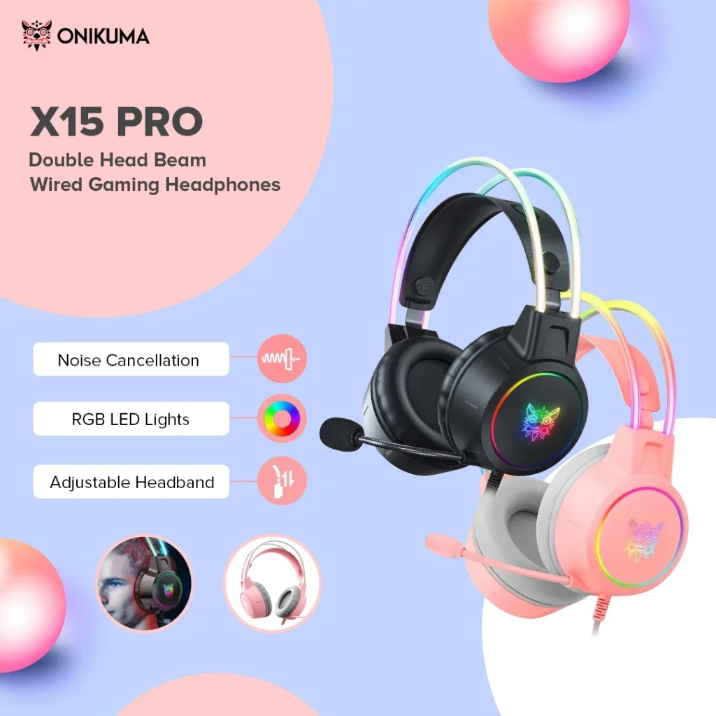 

Onikuma X15 Pro Wired Gaming Headset with Mic Noise Cancelling Gaming Rgb Headphones for Pc Laptop