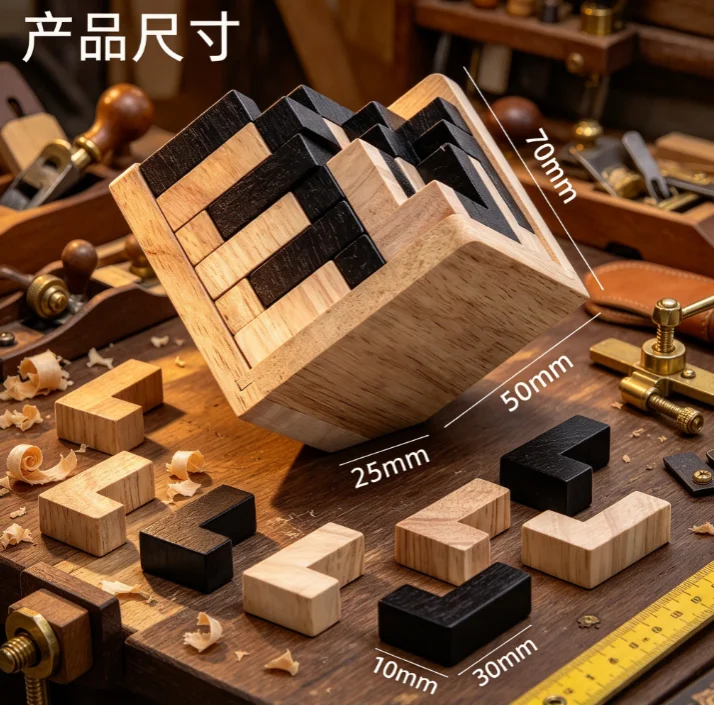 3D Cube Puzzle Luban Interlocking Creative Educational Wooden Toy Brain IQ Mind Early Learning Game Gift For Children Letter 54T