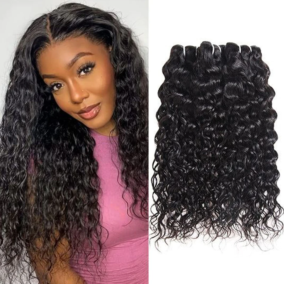 

Water Wave Bundles For Women Remy Virgin Curly Weaving Human Hair Extensions Brazilian Wet and Wavy 1/3/4 Pcs Deal Draw 28 30''