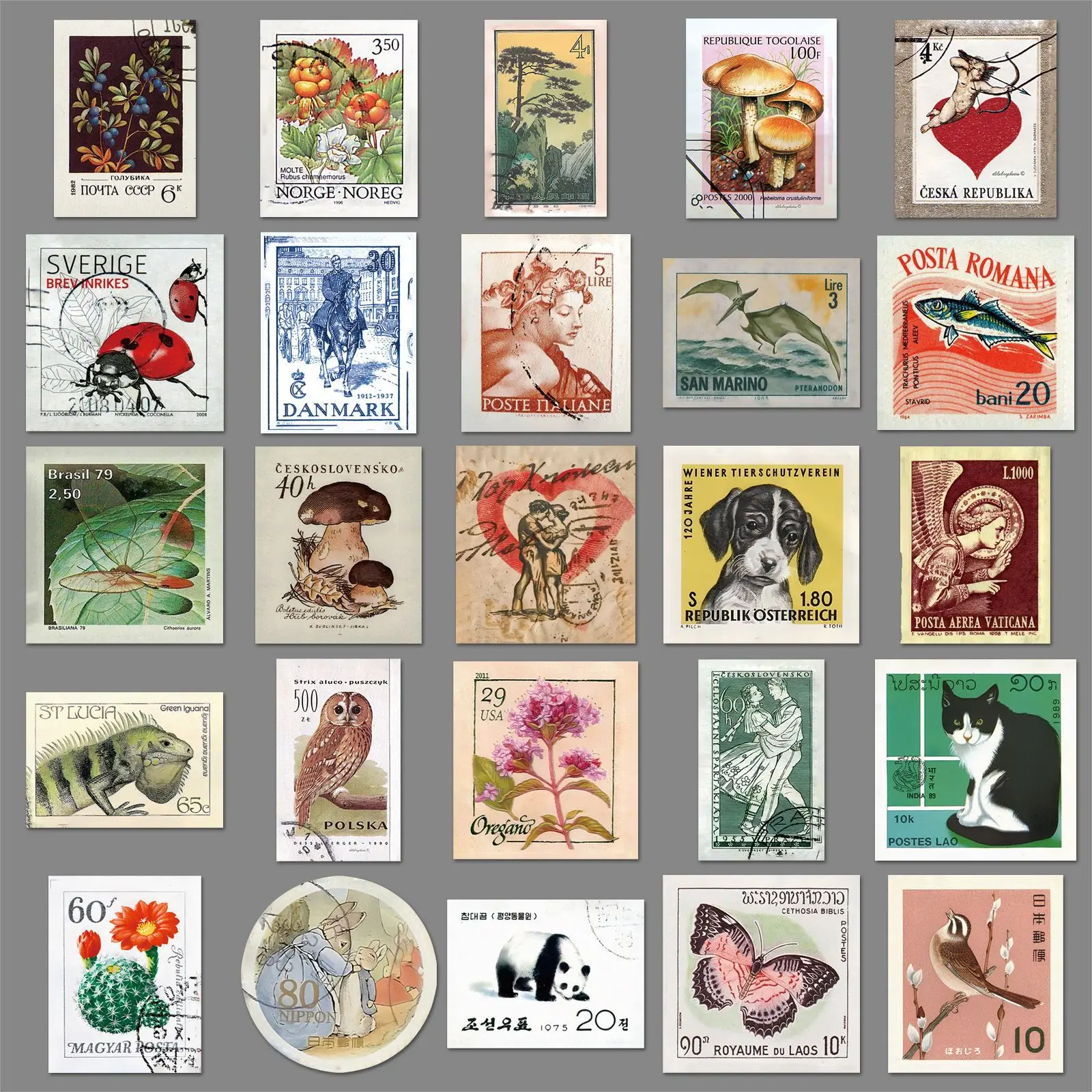 10/50PCS Retro Stamp Style Personalized Graffiti Sticker Cartoon Creative Postmark Decals DIY Luggage Phone Guitar Skateboard