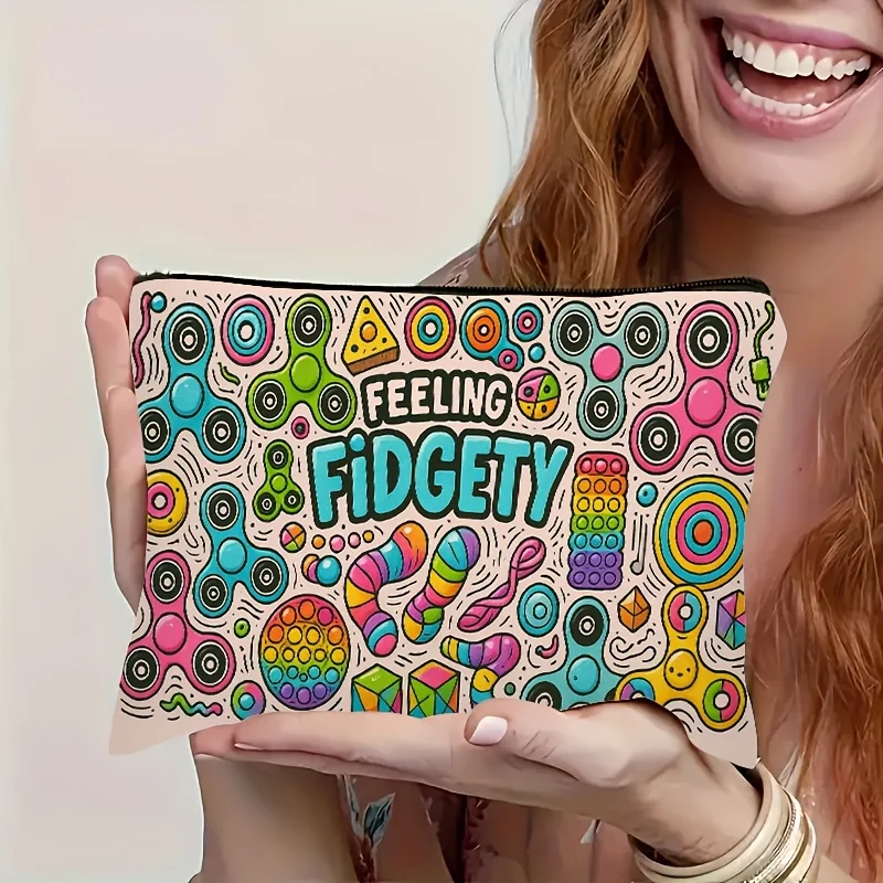 1Pc Colorful Stress-Relief Toy with Cartoon Fun Retro Design, Multifunctional Travel Makeup Bag, Snack Storage Bag, Stationery Storage Bag, Fashionable Toiletry Bag, Canvas Double-Sided Printed Zipper Pouch
