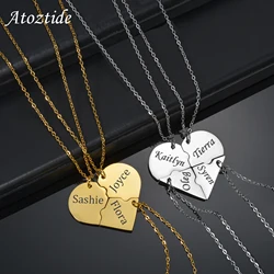 Atoztide Fashion Heart Set Pendants Engraved Name Necklace For Women Men DIY Customized Stainless Steel Anniversary Jewerly Gift