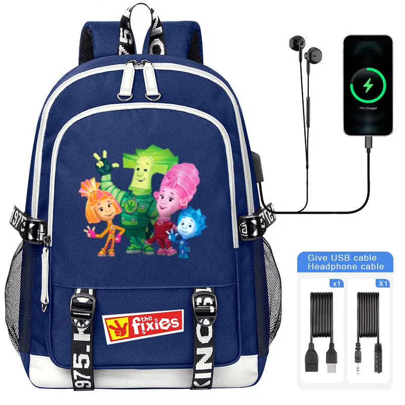 Cartoon The Fixies School Bags Boy Girl Student Shoulder Backpack For Teenager USB Charging Laptop Backpack Mochila Travel Bag