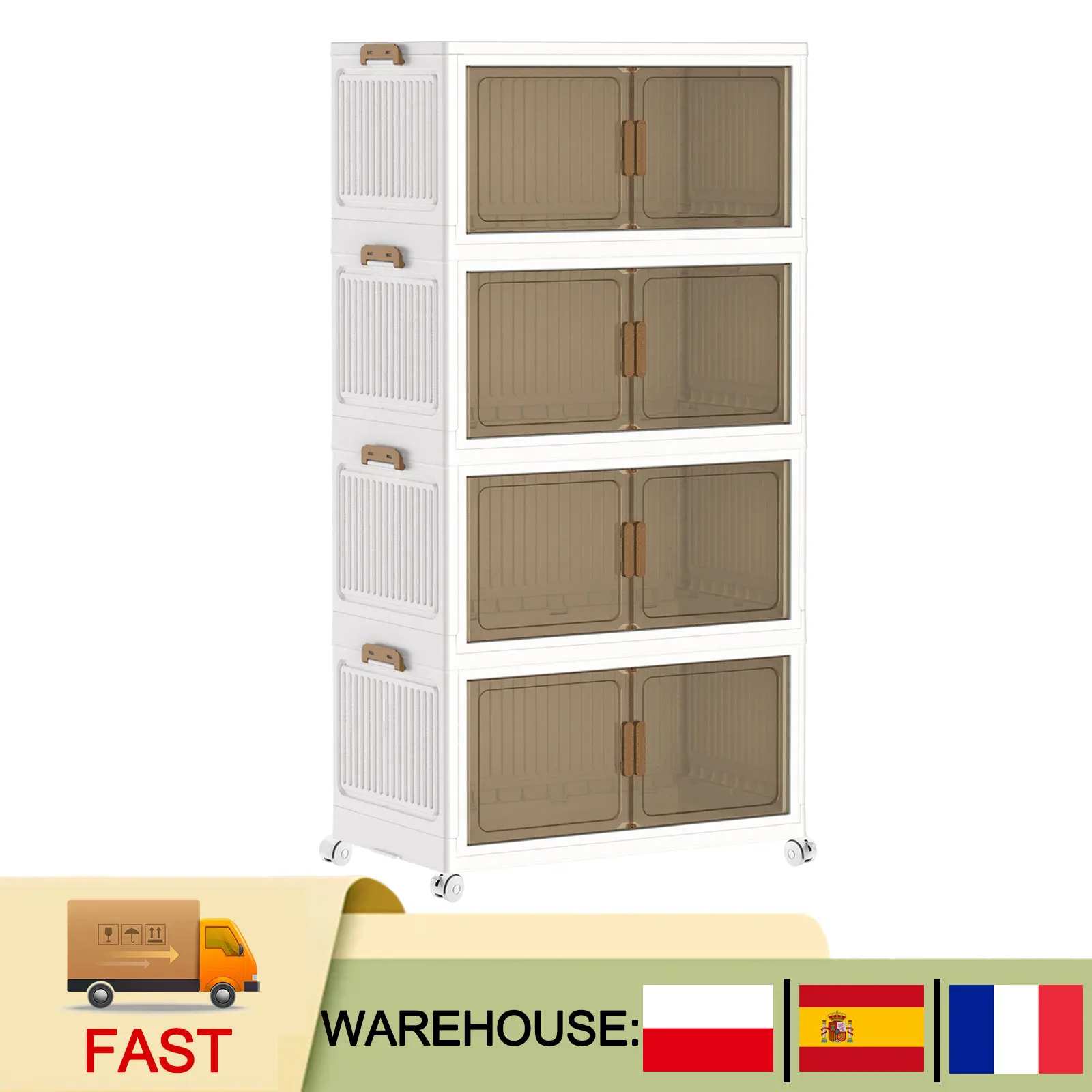 Boîte de rangement pliable en plastique avec roulettes, conteneur de rangement empilable couvert, organisateur de placard multifonctionnel pour la maison