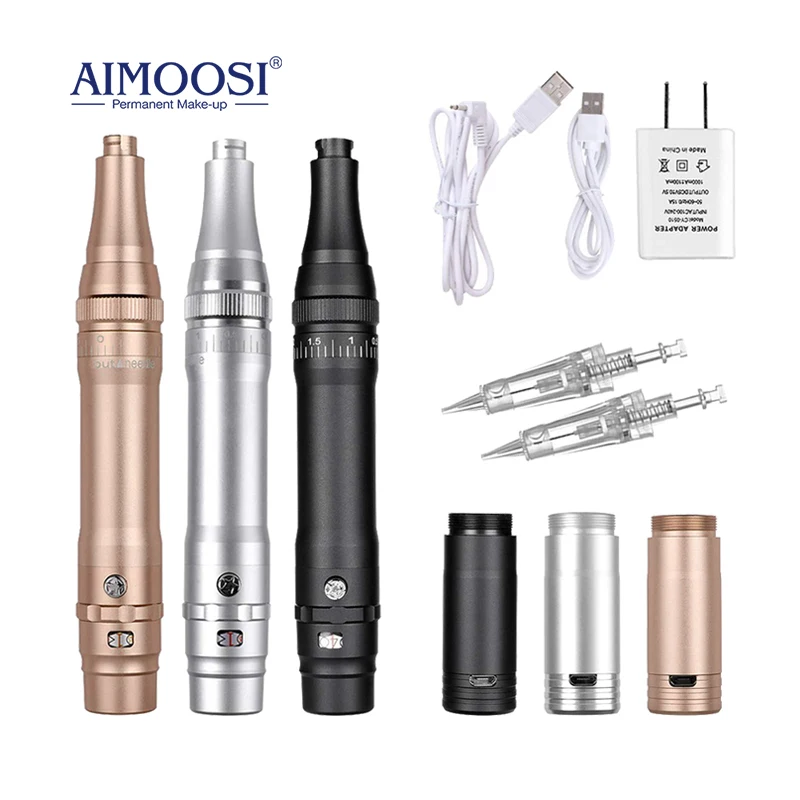 AIMOOSI Wireless Permanent Makeup Machine with 2pcs Needle Cartridges 5W Motor Tattoo Machine for Eyebrow Eyeliner Lip Shading