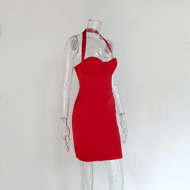 เซ็กซี่เปิด Backl Halter Sweetheart สั้นชุดปาร์ตี้บอดี้คอน