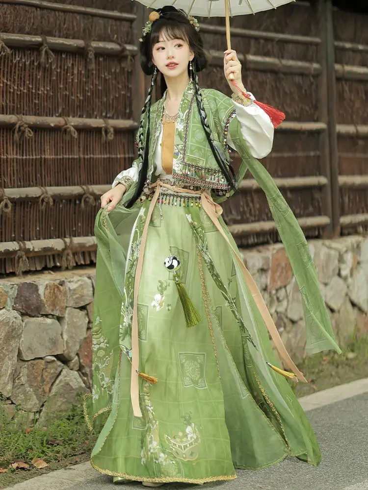 Chinese Hanfu Dress Women Cosplay Costume Vintage Ancient Exotic Style Green 3pcs Sets Party Outfit Hanfu Dress Plus Size XL
