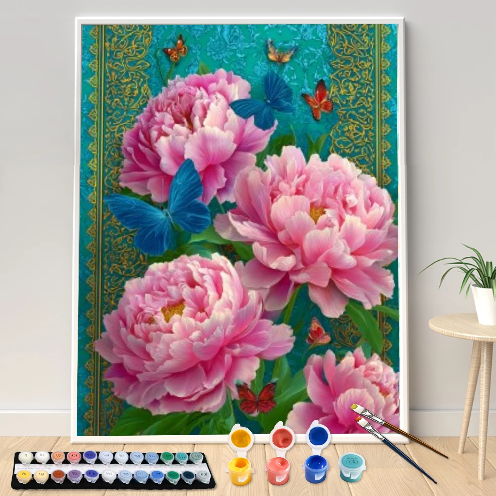 

Digital Acrylic Painting Kit DIY Four peonies Hand Art Canvas Hand Painted Home Decor Personalized Surprise Gift