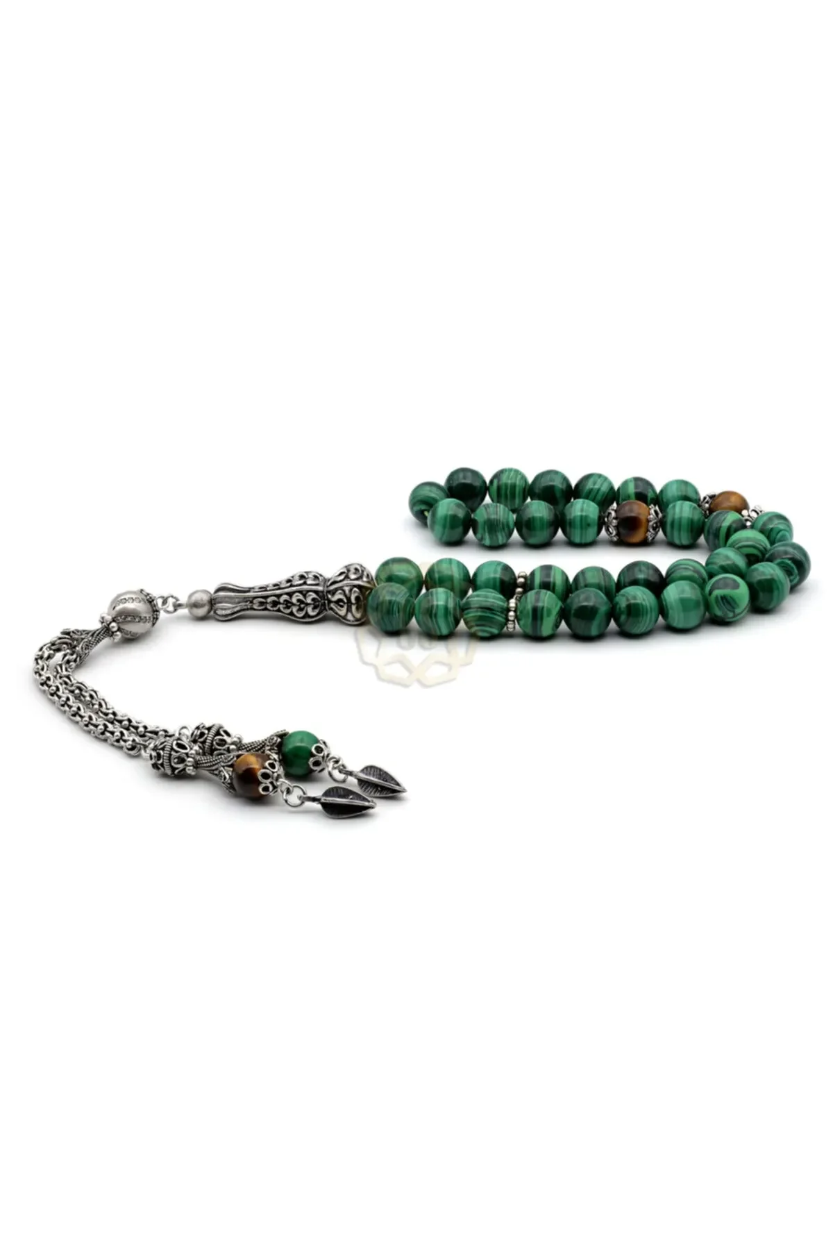 Special Malachite Stone 35 Beads Original Silver Tassel Rosary