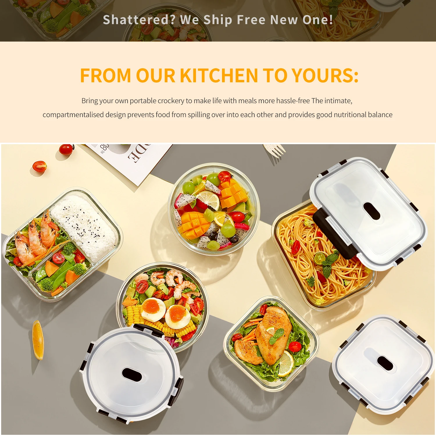 SIAZIH 2 or 4 x 1040ml glass bowls with black airtight lids for food preservation, storage and organisation, BPA-free – Detail 3