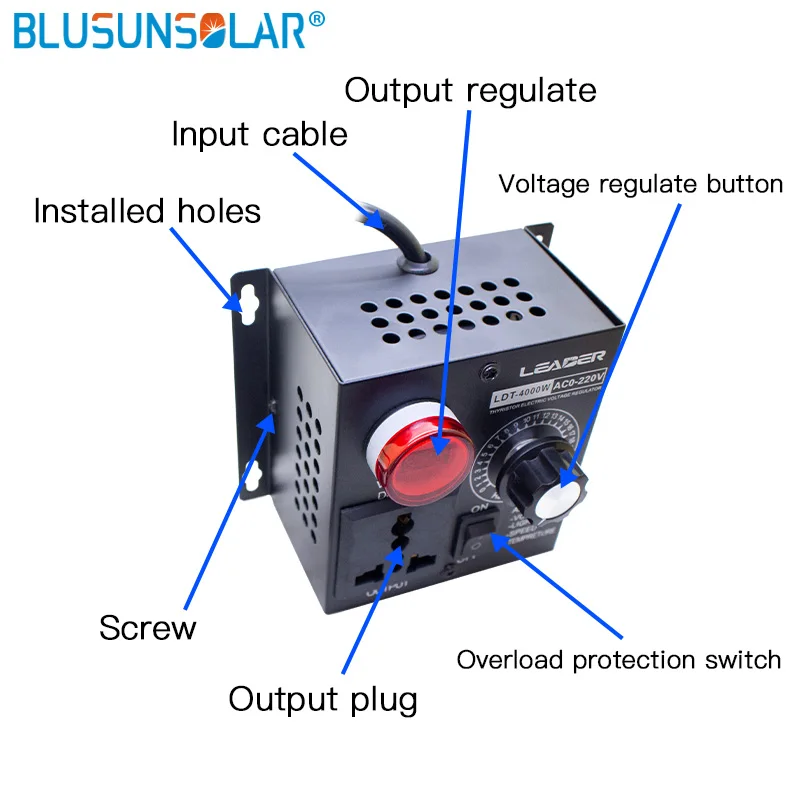 Velocità portatile Temperatura Luce Tensione Dimmer regolabile AC 220V 4000W Regolatore di tensione variabile compatto Regolare il regolatore