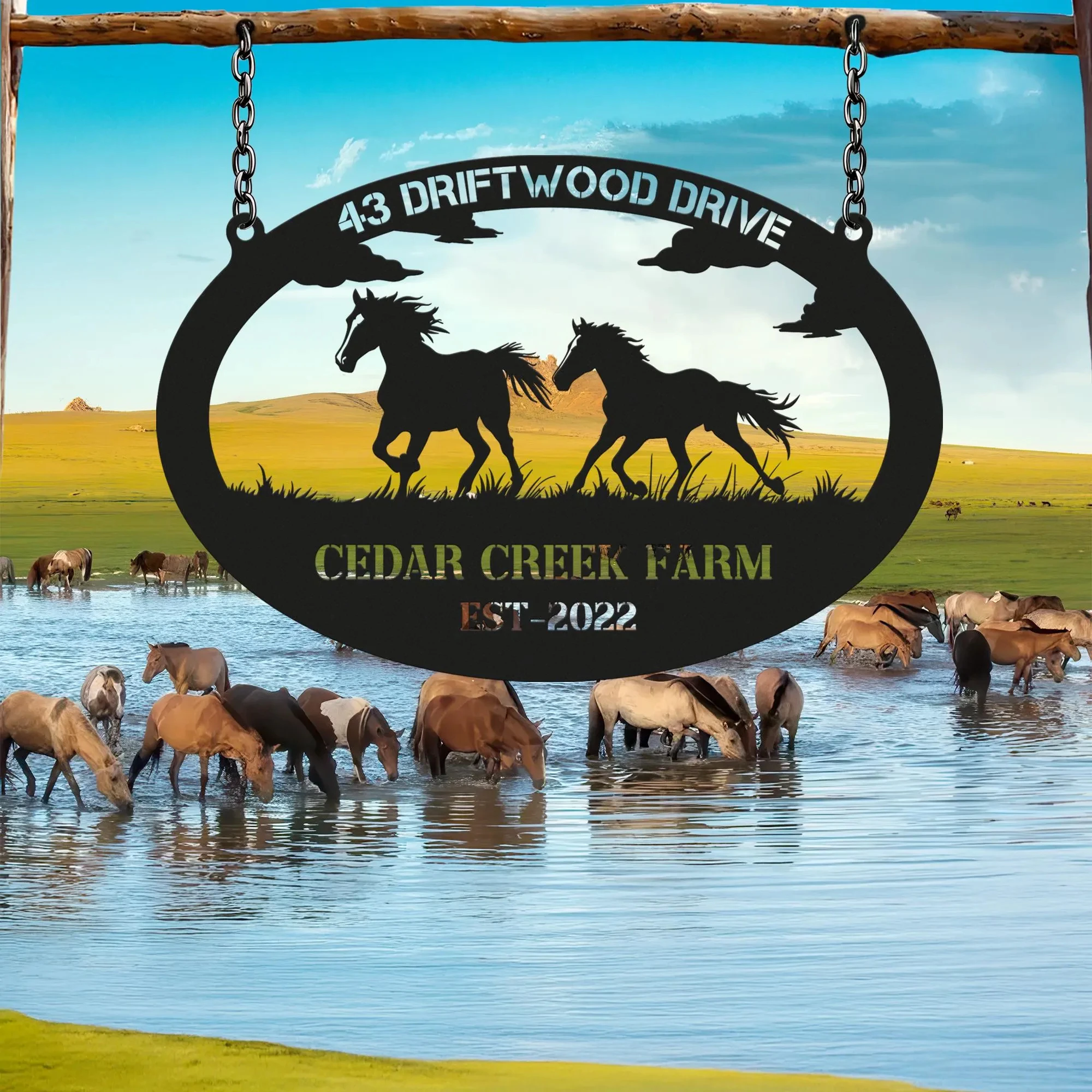 

Personalized Horse Metal Sign, Custom Ranch Sign, Horse Lovers Gift, Farm Entrance Sign, Metal Wall Art, Custom Farm Name Sign