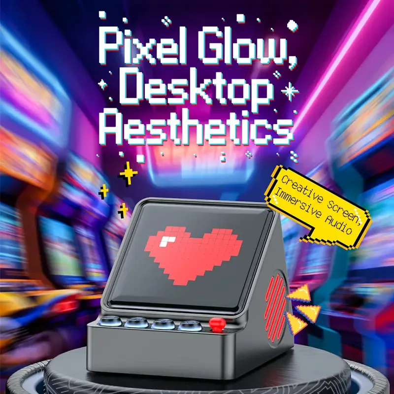 Programmable LED Pixel Art Display Audio Box, Retro Custom DIY Screen Portable Speaker, Dual-Driver Bass Sound Device for PC Room Decor, Creative Hobbyists Gaming Desk Accessories Media Player