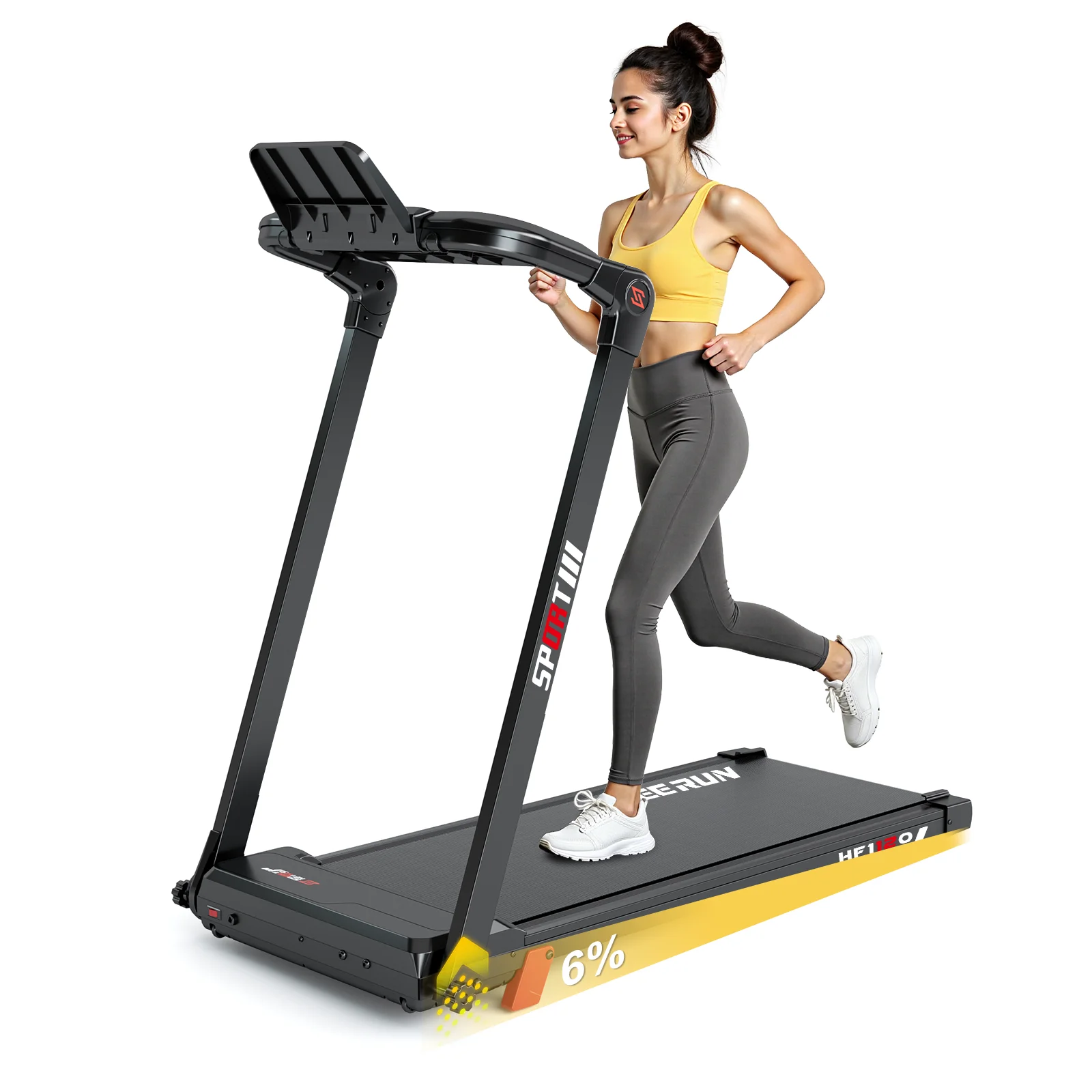 Tapis Roulant Électrique 5-En-1, Moteur Sans Balais 3.0 HP, Inclinaison 0-6%, Vitesse 1-14 Km/H Pour Marche À Sprint, Écran Tactile LED, 12 Programmes, 5 Couches Antidérapantes, Silencieux Inférieur À 45 dB, 150 Kg, Domestique
