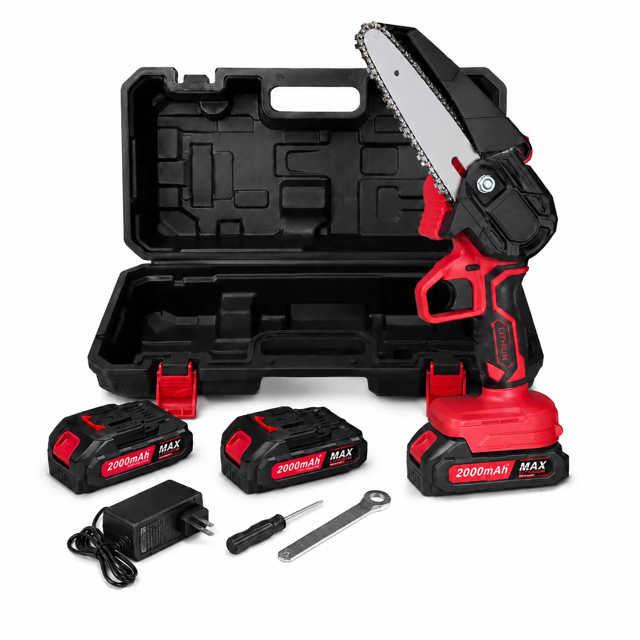 Mini Chainsaw Cordless Electric Chain Saw Rechargeable Battery Powered Handheld Pruning Saw Portable One-Hand Garden Tree Branch Cutter with 2 Batteries and Tool Kit For Wood Cutting, Tree Trimming, Yard Work