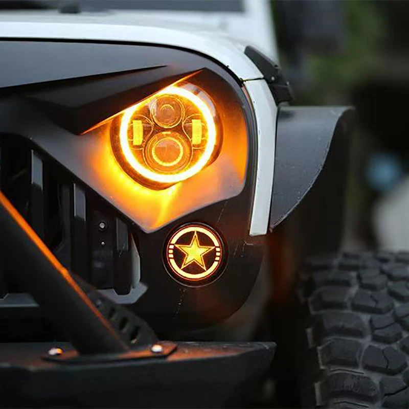 SXMA J026-5 Front Signal Lightstars Replacement LED Front Turn Light Grille Light Assembly for Jeep Wrangler JK07-17 1Pair