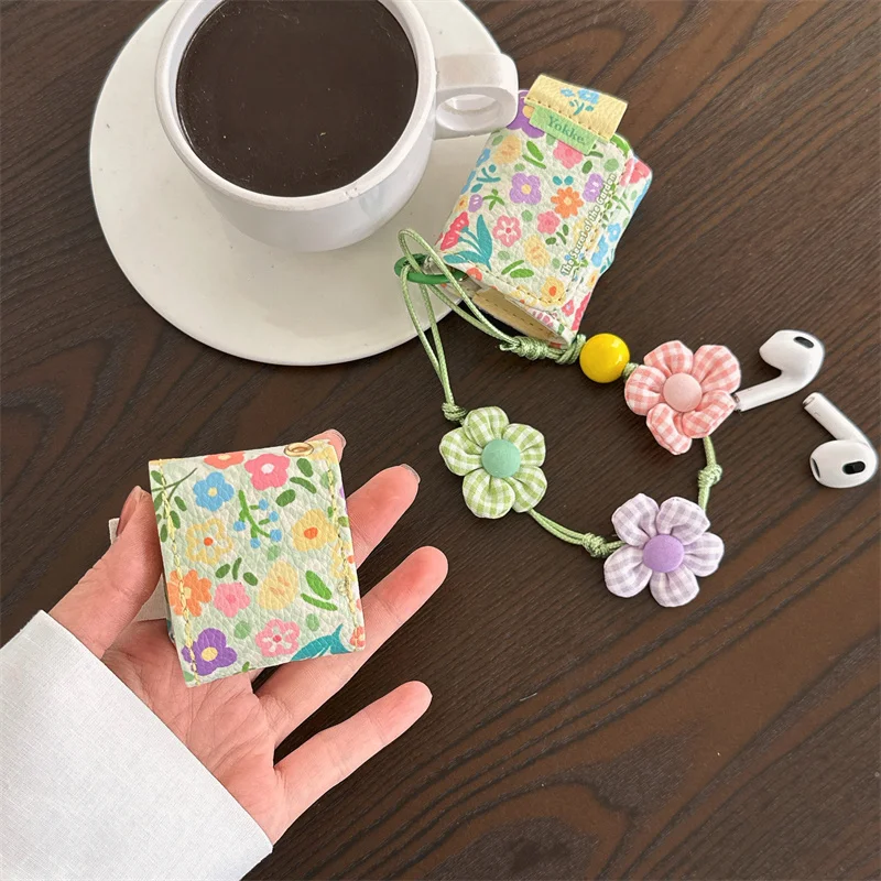 

Spring Cute Flower Headphone Case For Apple Airpods Pro 2 3 4 Cover with Hand Strap Leather Headset Charging Cases For Airpod 4