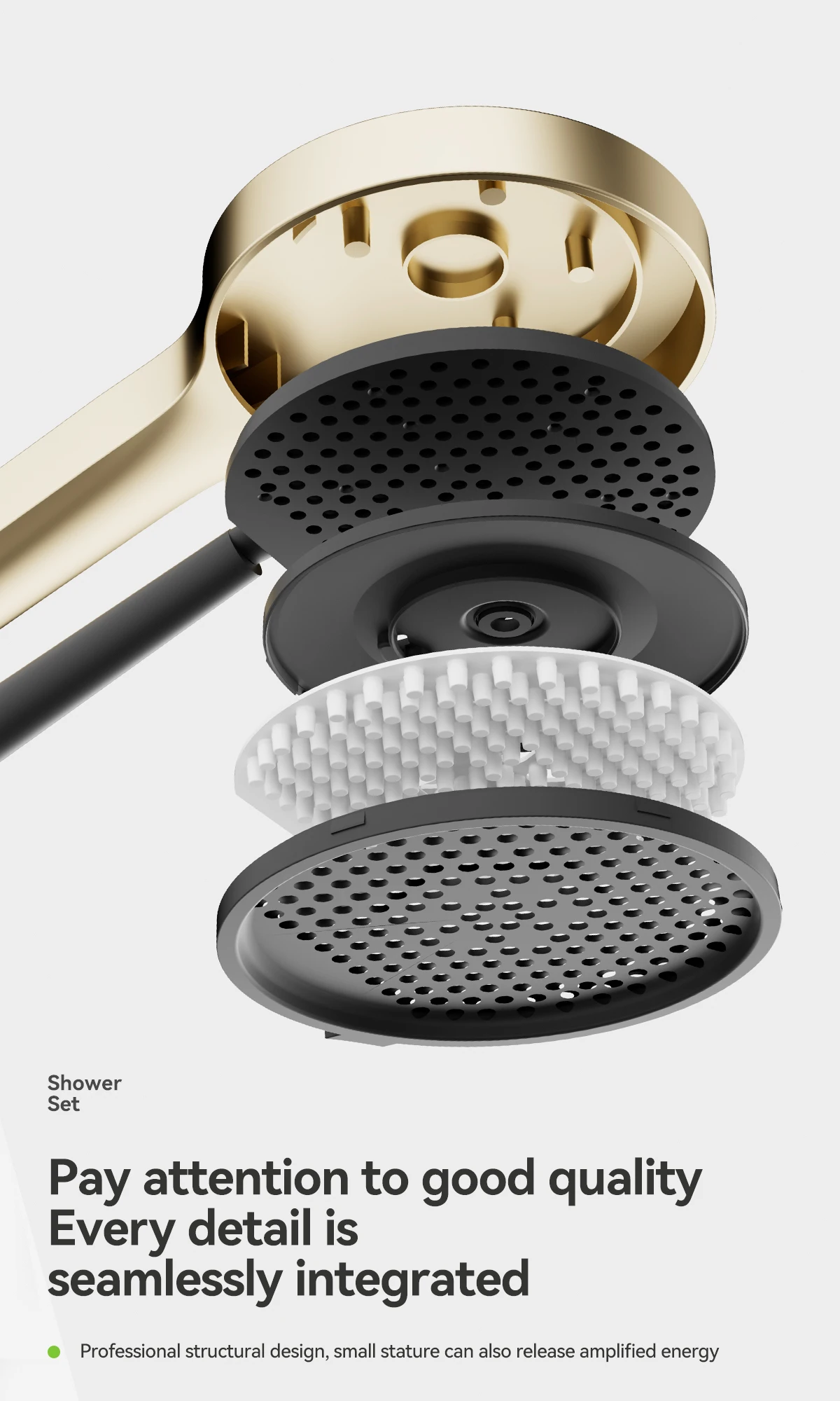 Goldener Nickel-Duschschirm Wandmontiertes Wasserfall-Duschkopf-Set Badezimmer Digitale Atmosphäre LED-Licht Duschset Schirm – Detail 12