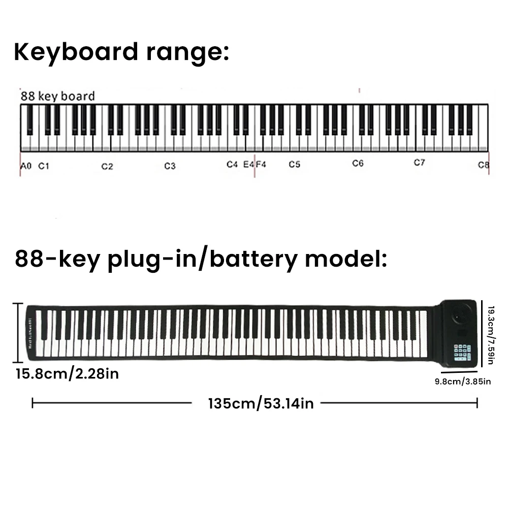 Teclado de piano enrollable de 88 teclas, piano portátil con bolsa de almacenamiento, teclado plegable, piano de viaje para niños y adultos