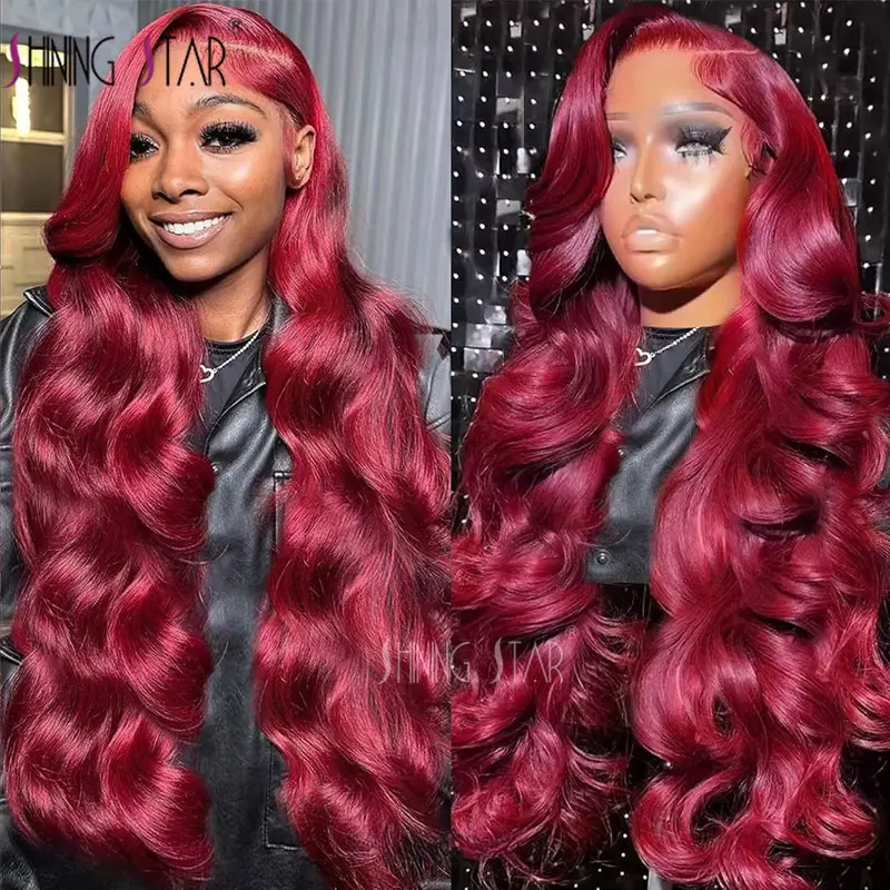 30 32 Inch 99J Burgundy 13x6 HD Lace Frontal Wig Remy Body Wave Red Colored 13x4 Transparent Lace Front Human Hair Wig For Women