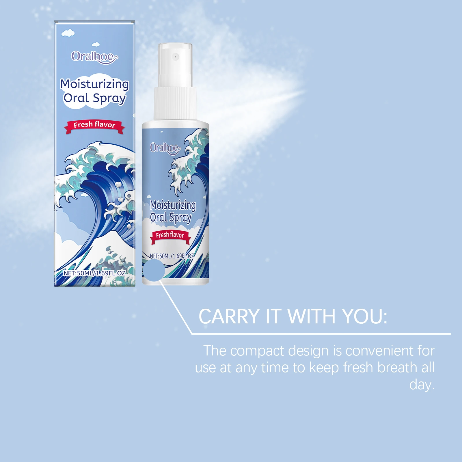 Oralhoe 50ml Nawilżający Spray do Ust Odświeżający Usta Usuwa Nieprzyjemny Zapach Uśmierzający Wysuszenie Miękkiej Dziąs Oralhoe o Smaku Mięty z Trwałym Zapachem Spray do Pielęgnacji Jamy Ustnej