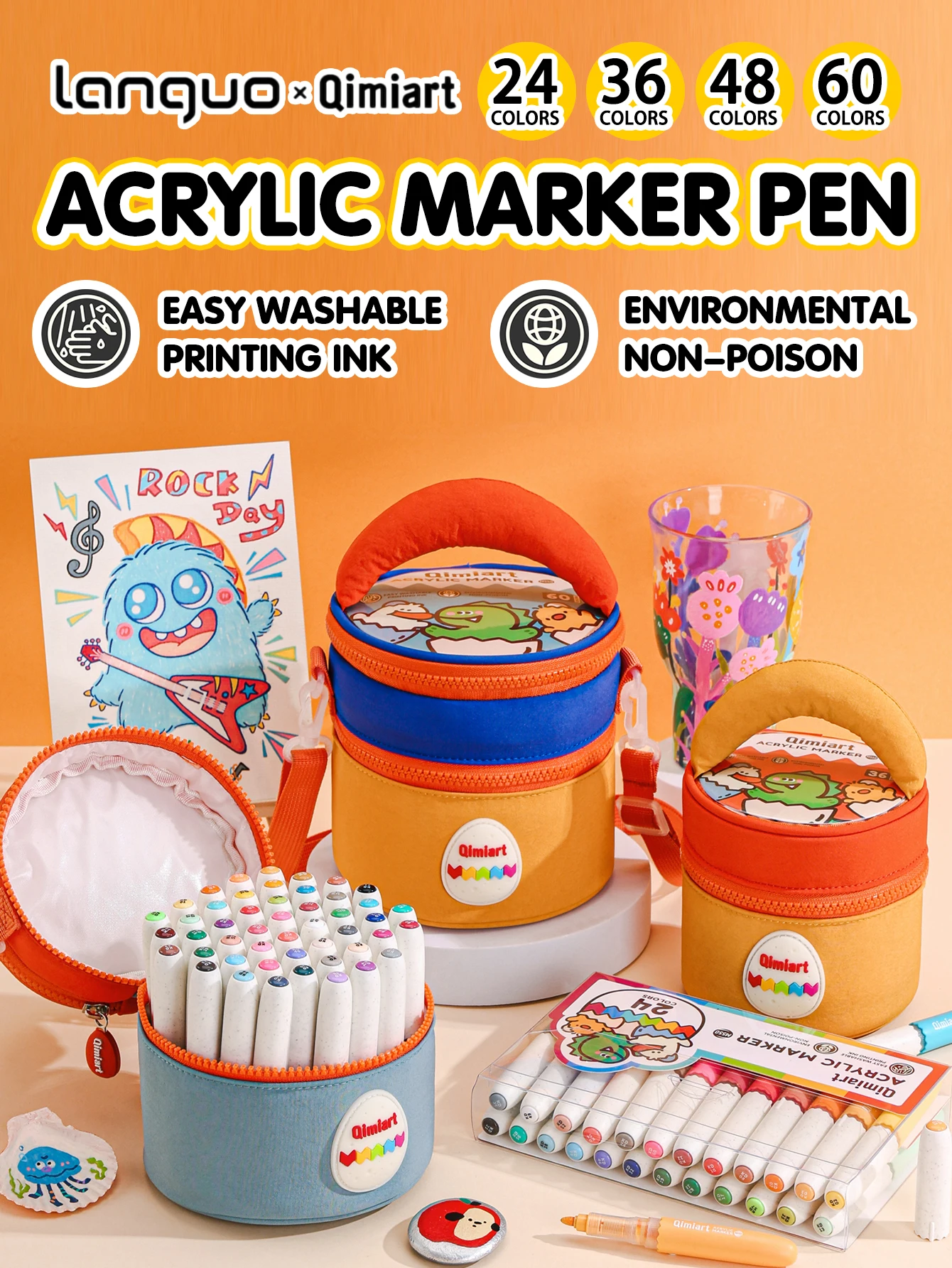 

Маркеры акриловые Languo, 24/36/48/60 ярких цветов, стильный и портативный контейнер для творческих проектов всех художников