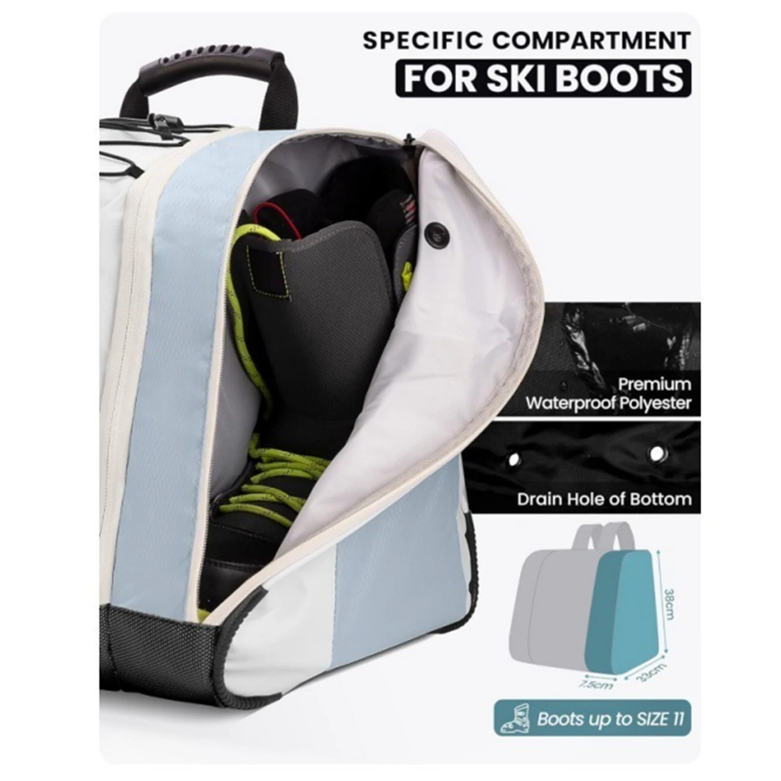 

38L Oversized Ski Boot Backpack Travel Large Capacity Ski Boot Bag with Boot Compartment and Ventilation Holes for Snowboarding