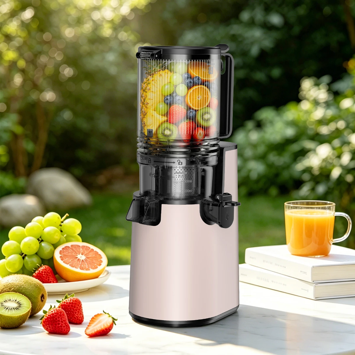 Cold Press Slow Masticating Juicer Machine, 5.4 Inch Extra Wide Feed Chute Whole Fruit Juicer, High Juice Yield Quiet Cold Press Extractor for Celery Kale Fruits Vegetables, Home Healthy Juicer Pink