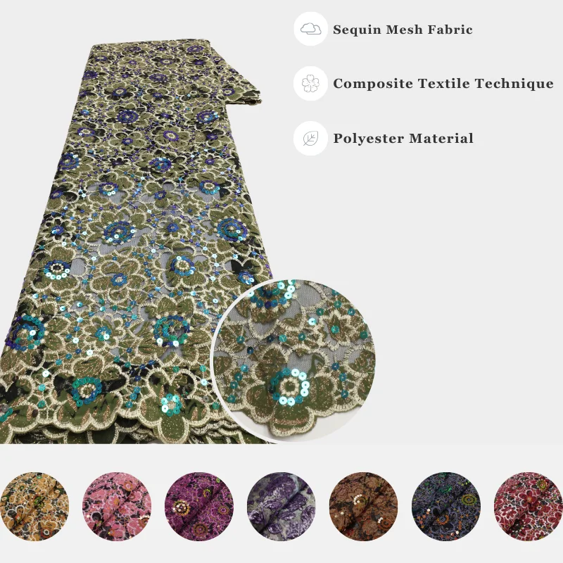 

Intricate Floral Pattern Nigerian Flocking Fabric Velvet with Sparkling Sequin for DIY Wedding Dresses and High-End Dress Design