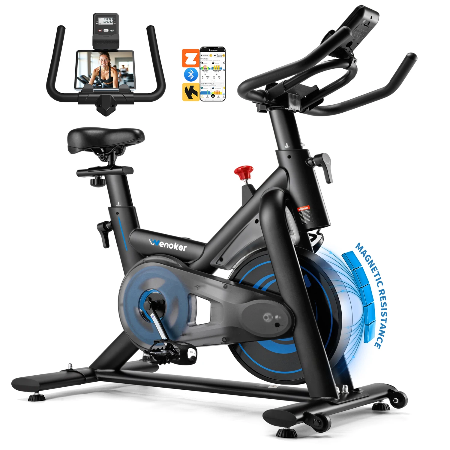 Wenoker Heimtrainer Fahrrad mit App, Leises Ergometer Hometrainer Fahrrad mit Magnetwiderstand, Spinning Bike Indoor Fitnessbikes für Kardio-Training zu Hause,Bis 160KG, JC318