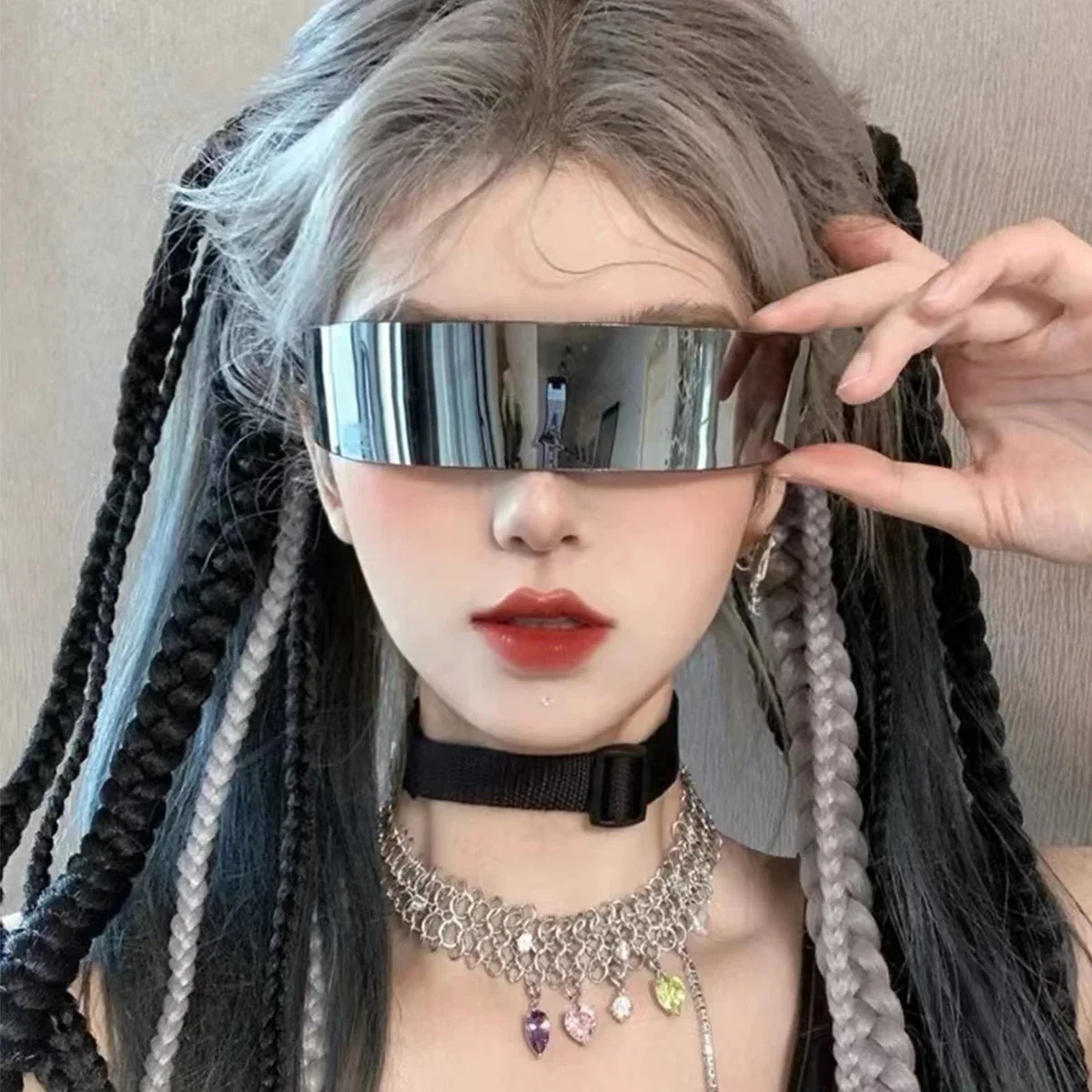 Futuristische schmale Cyclops Visier Sonnenbrille Laser Brillen UV400 Persönlichkeit verspiegelte Linse Kostüm Brillen Brille Männer Brille