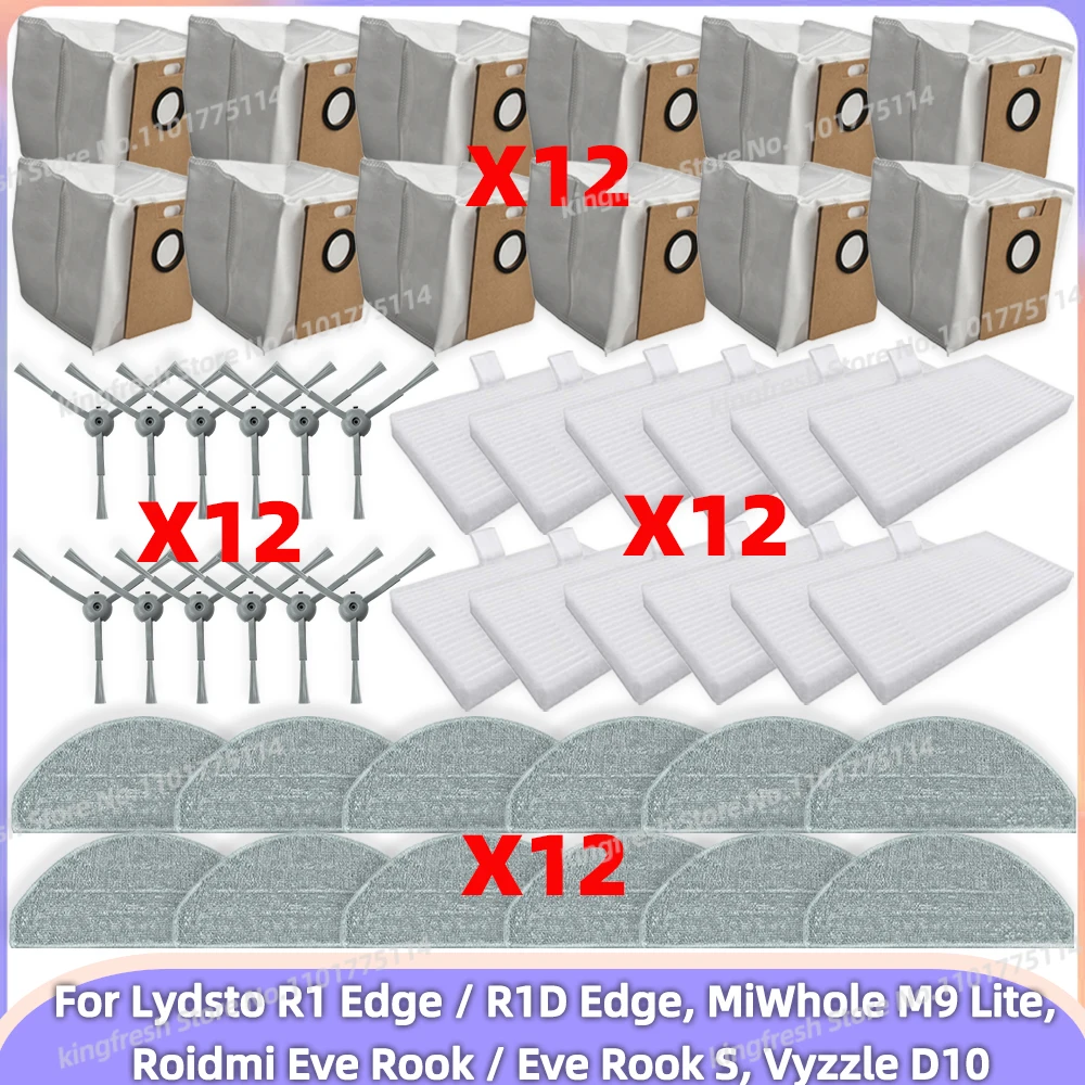 מתאים עבור (Lydsto R1 Edge / R1D Edge, MiWhole M9 Lite, Roidmi Eve Rook / Eve Rook S, Vyzzle D10): אביזרי שואב אבק, כולל מסנן Hepa, שקית אבק, מברשת צד ובד מגב.