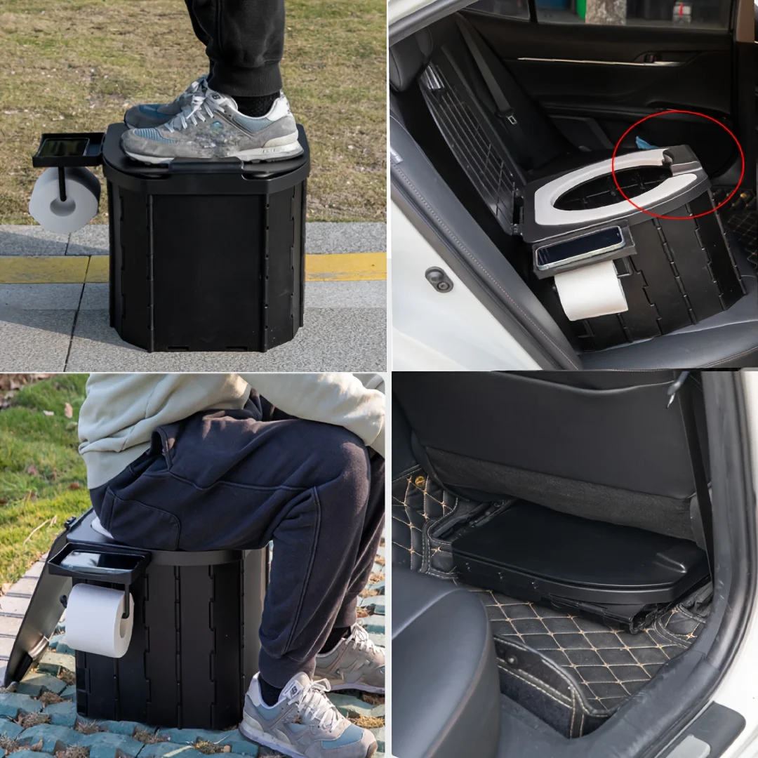 Tragbare PU-Mobiltoilette für Erwachsene mit Abdeckung, Faltbare Notfall-Toilette für Outdoor und Selbstfahrer-Reisen – Detail 2