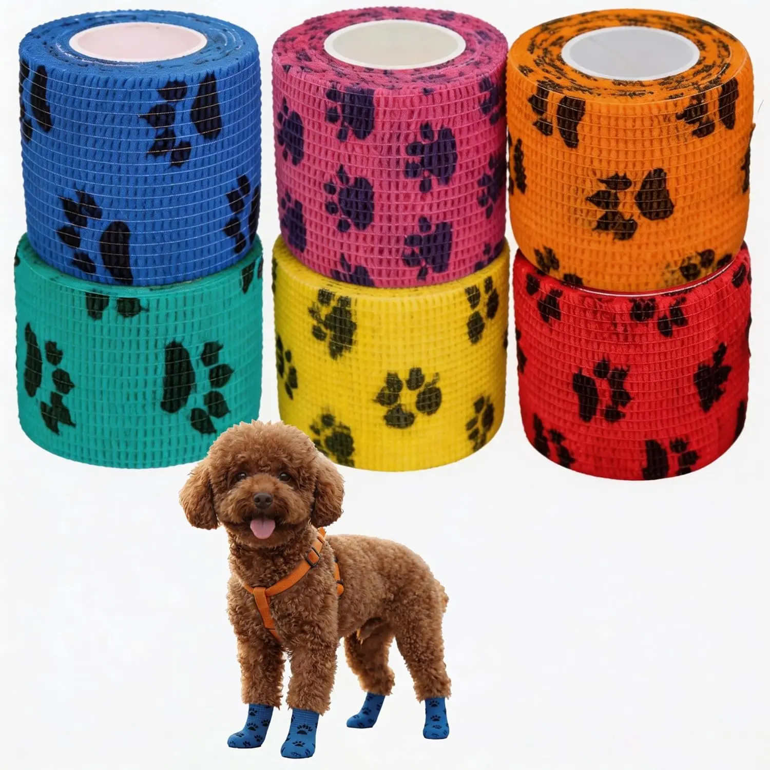 4pcs/10pcs Self-adhesive Dog Paw Bandage 2 Inch Paw Print Design Elastic Cohesive Bandage Suitable for Small Dogs Random Color