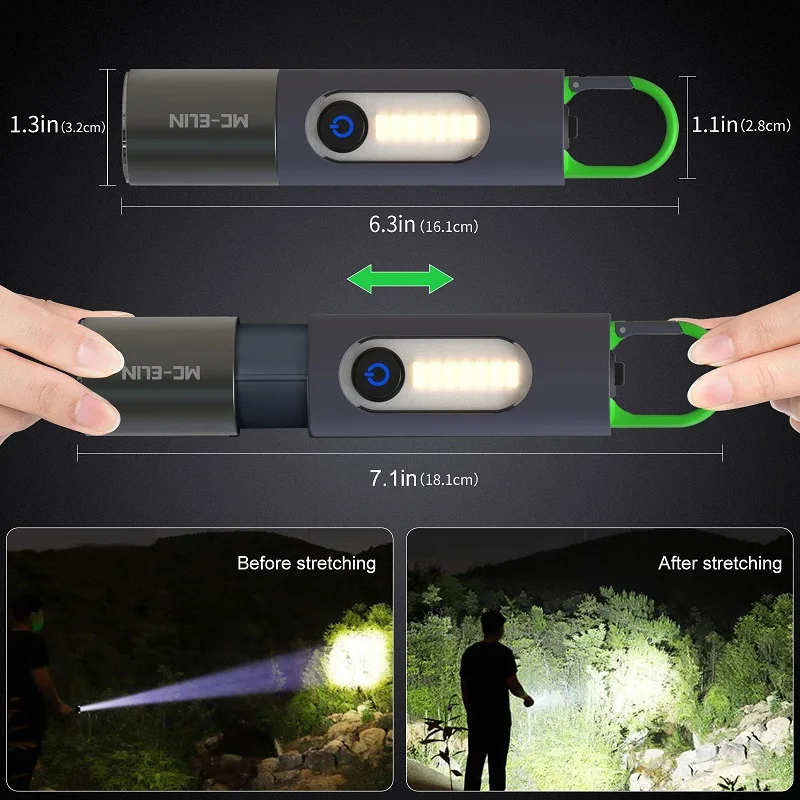 ไฟฉาย LED พลังสูงโคมไฟชาร์จได้แบบพกพา USB โคมไฟพลาสติกสำหรับค่ายพักแรมซูมขนาดเล็กกันน้ำพร้อมไฟด้านข้าง