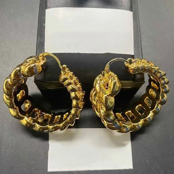 

Yulaili Nigerian 18k Gold Plated Big Thick Chain Hoop Earrings Brazil Gold Fashion Jewelry for Women Wedding Party Accessories