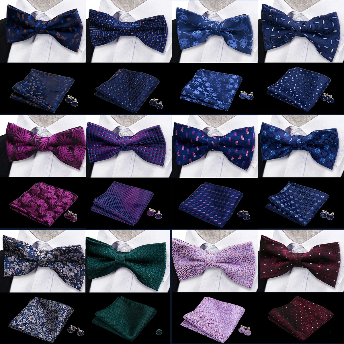 3pc ensemble noeud papillon mouchoir boutons de manchette ensemble pour hommes chemises ajustement affaires mariage papillon Paisley poche carré noeud papillon homme