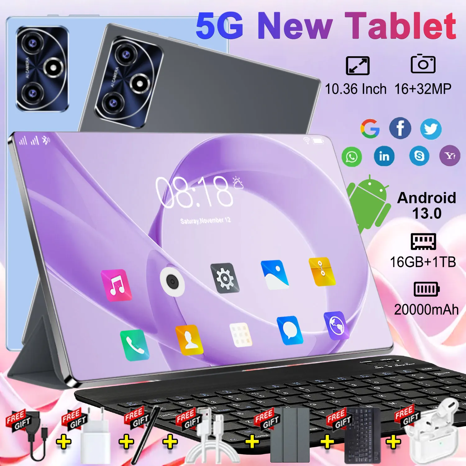 Tablet Empresarial de 10.36 Pulgadas, 14 Núcleos, Batería de 20000mAh, 16GB de RAM, 1TB de ROM, WIFI, Bluetooth, Gran Oferta