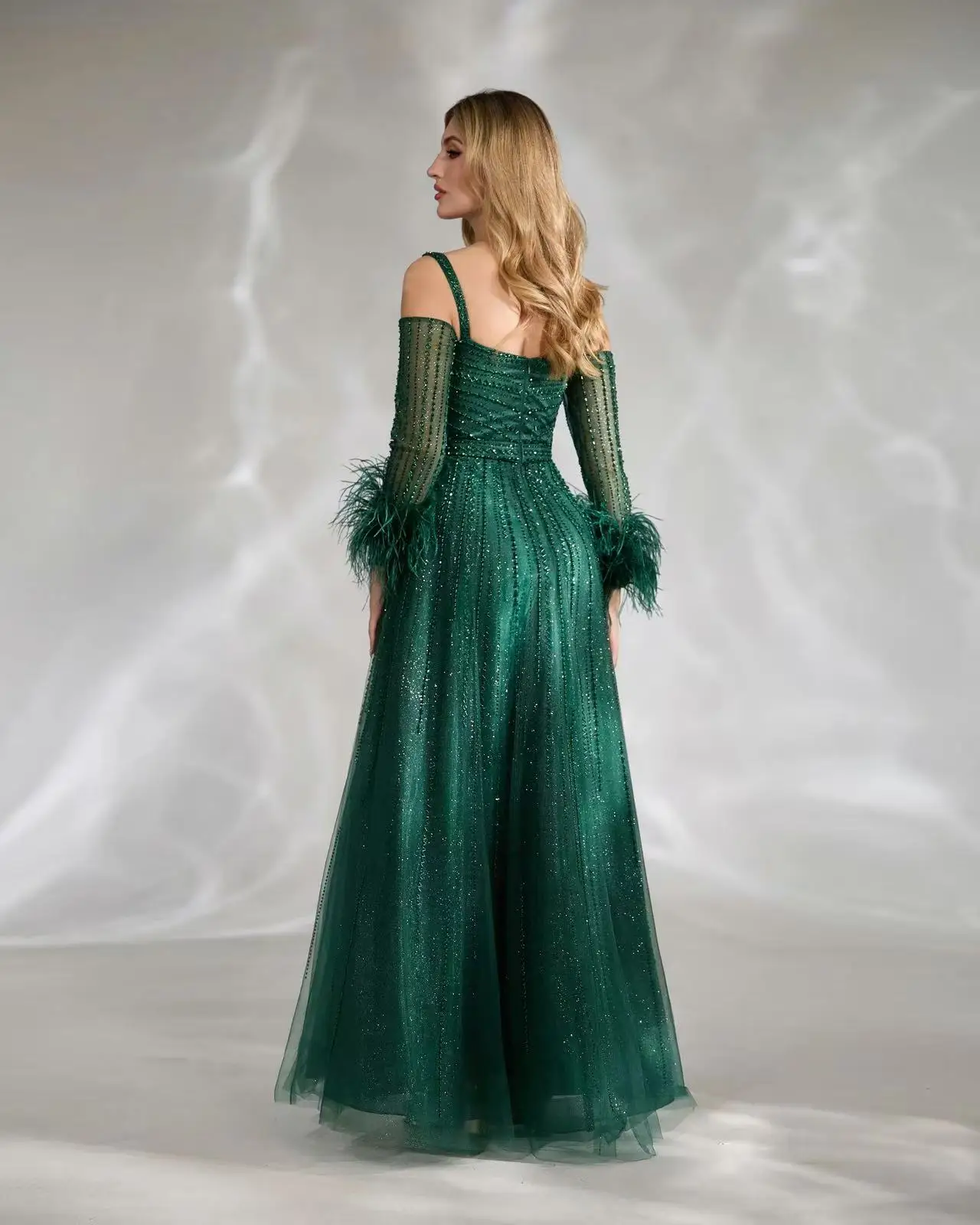 Shalimar Zhang 녹색 이브닝 드레스 긴 소매 패션 숙녀 럭셔리 호스트 드레스 맞춤형