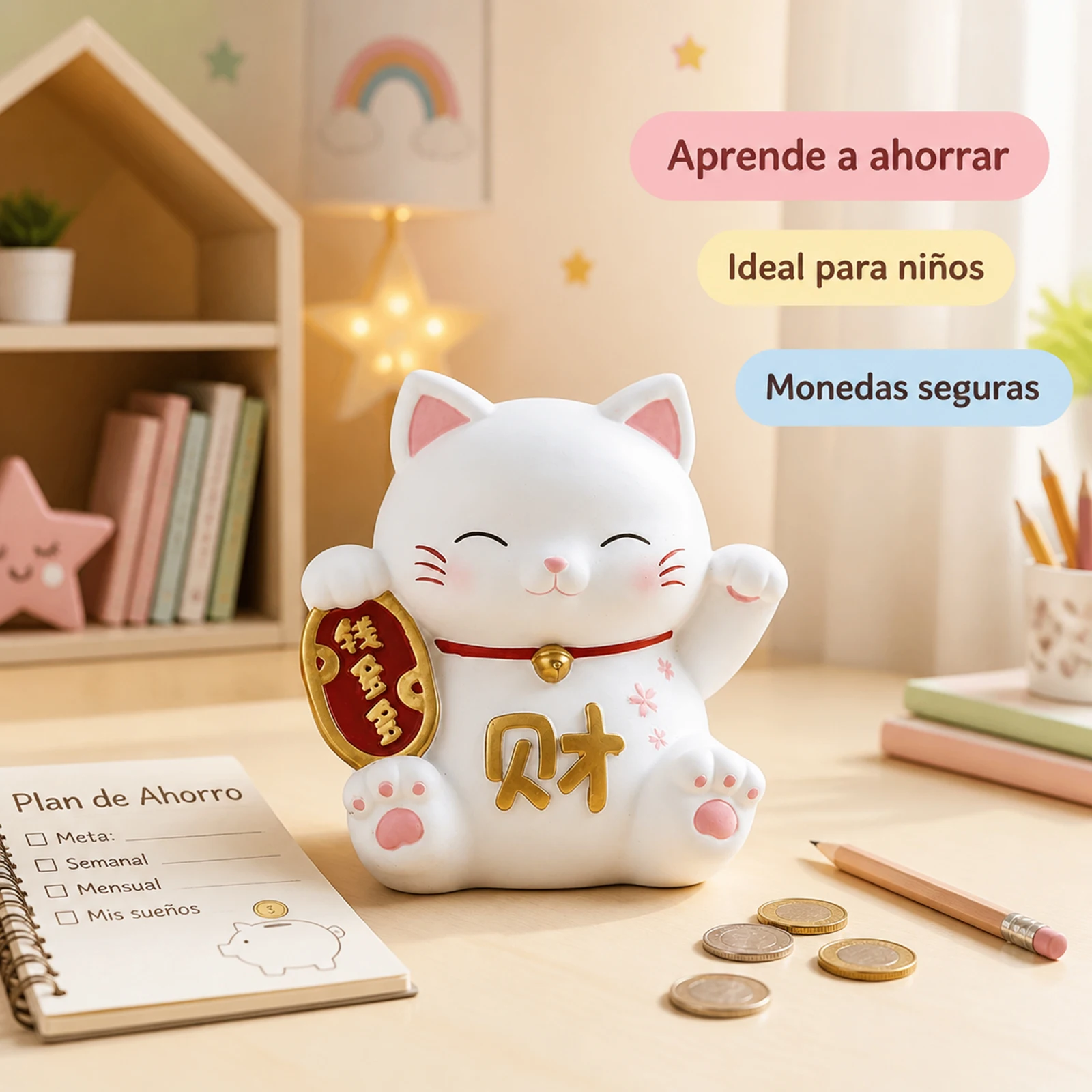Tirelire Maneki Neko, tirelire en céramique durable en forme de chat porte-bonheur qui attire la prospérité, tirelire décorative idéale pour les enfants et les adultes, cadeau porte-bonheur original pour la maison