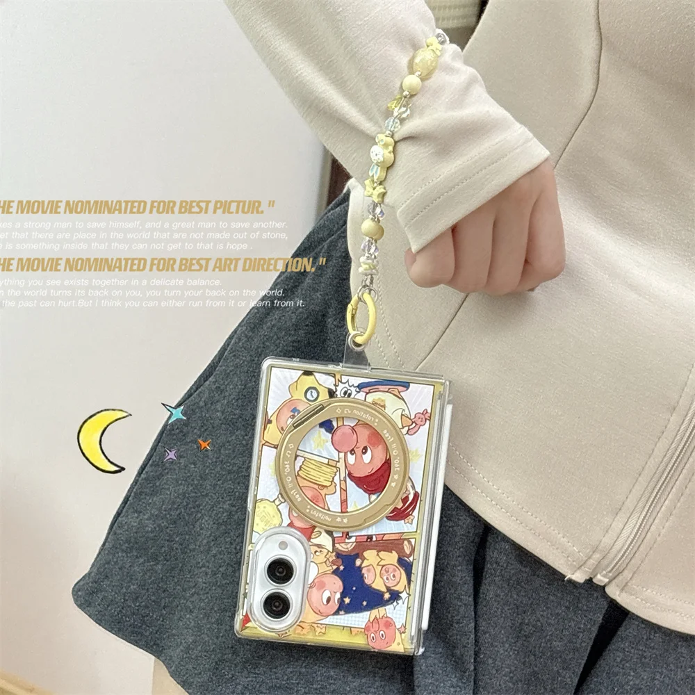 Kawaii Cartoon Star Magnetic Phone Case for Samsung Galaxy Z Fold 8 Fold 6 Fold 4 5 6 Fold 7 Cover With Magsafe Stand Chain Case