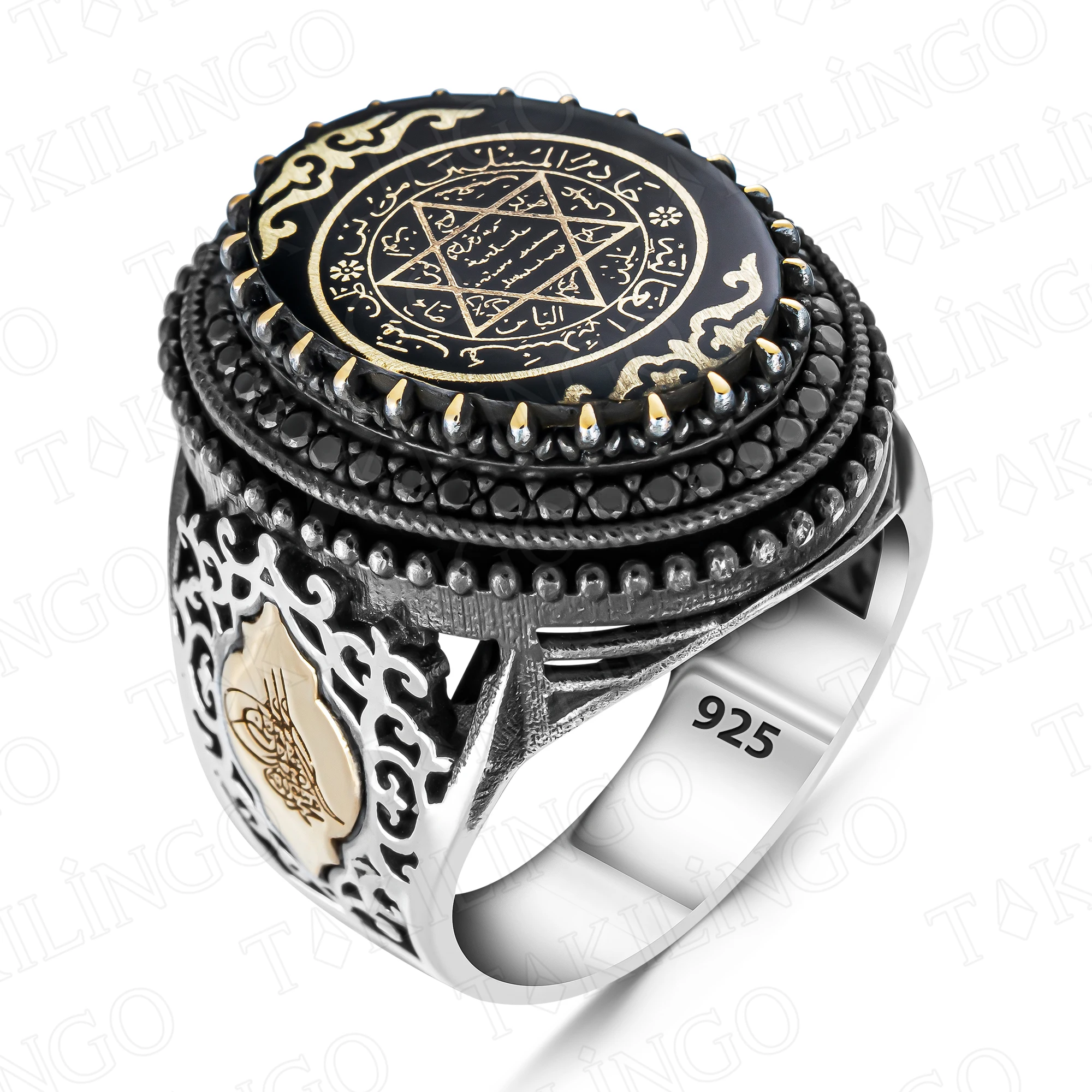 Imagem -02 - Selos dos Sete Arcanjos Anéis Anel Kabbalah Triângulo Negro Anel Estrela de David 925 Sterling Silver Selo de Salomão