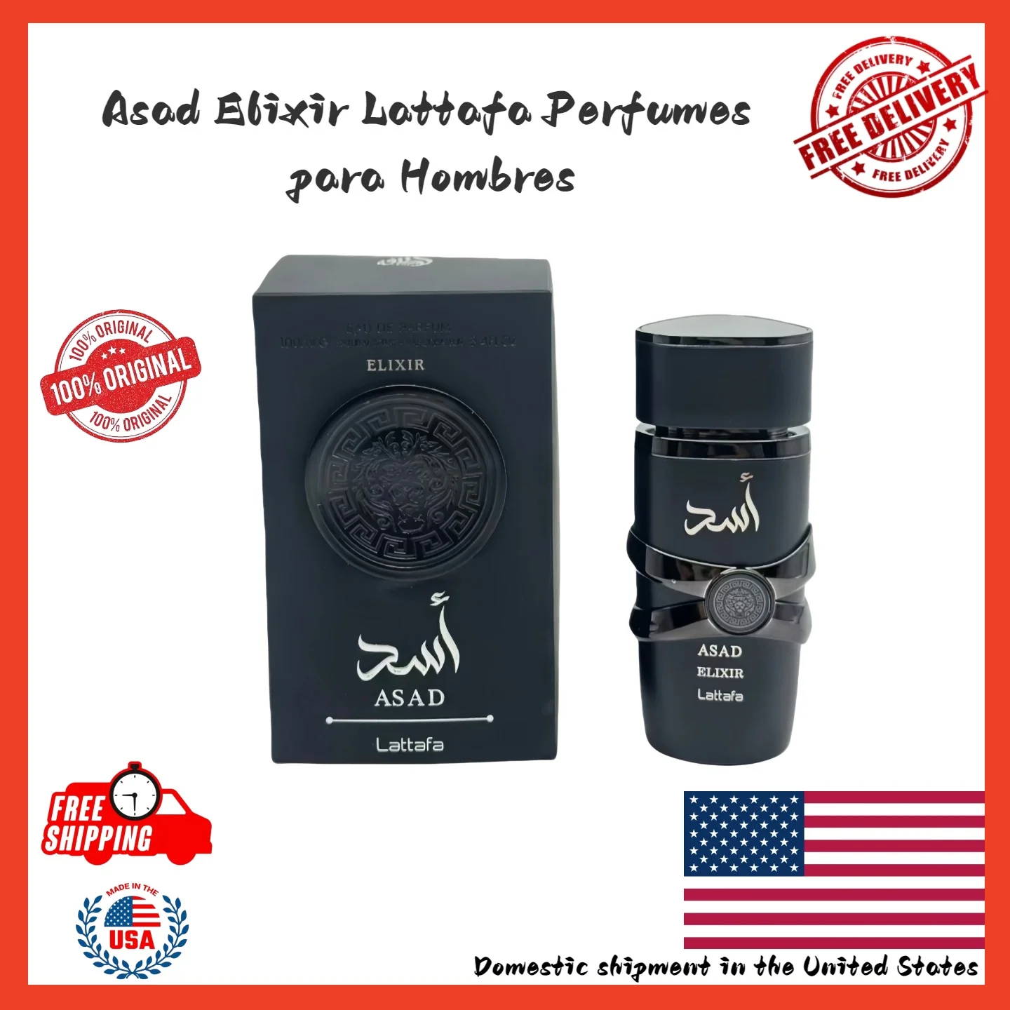 Asad Elixir Eau De Parfum Spray 100ml (3.4 oz) de Lattafa - ENVÍO GRATUITO Perfume de lujo, un regalo para cumpleaños o San Valentín