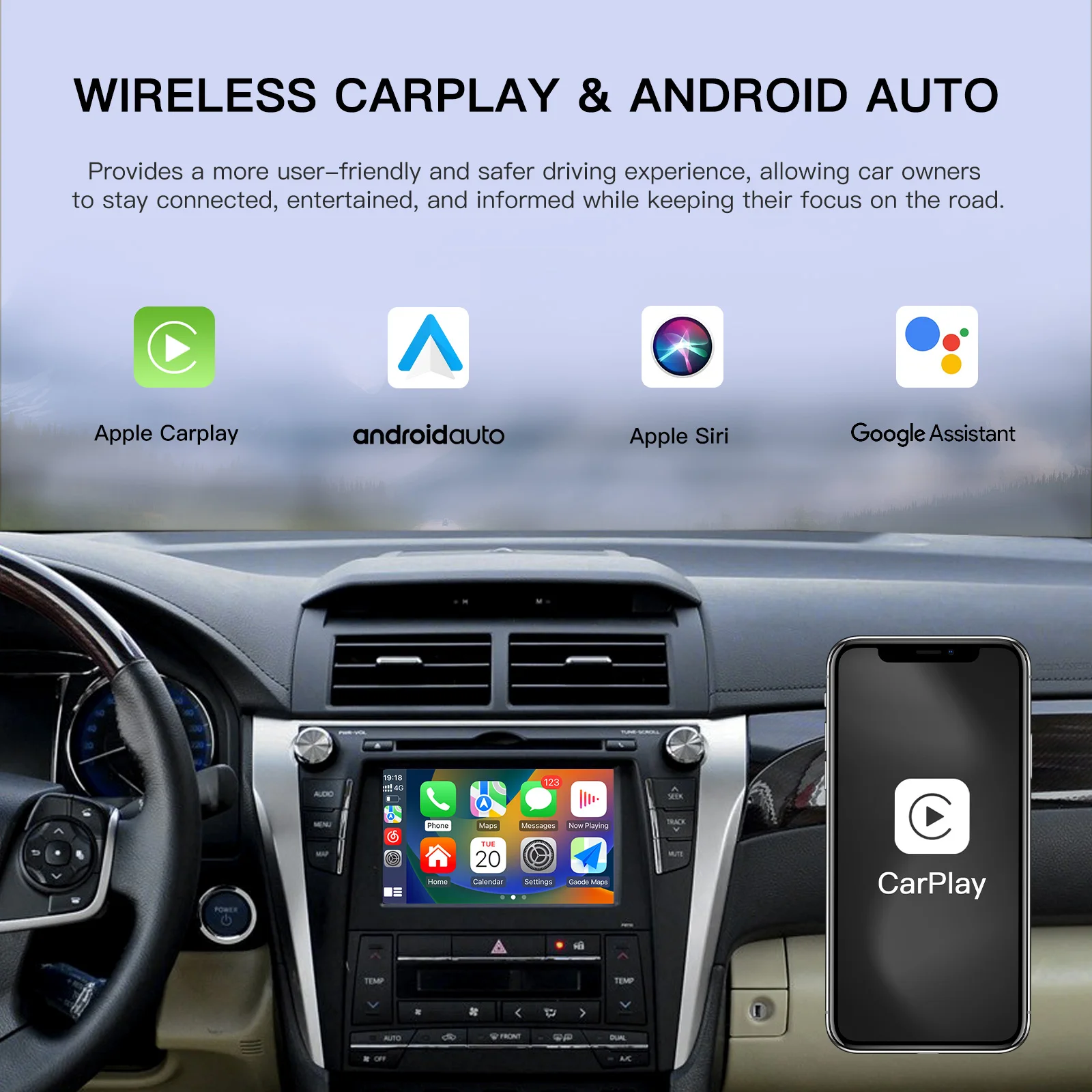 

AUTOABC Wireless Carplay Android Auto for TOYOTA Touch2 Entune2.0 Highlander Tundra Sienna Prius Yaris Camry CHR Module Decoder